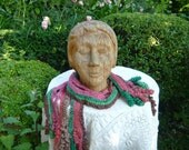 hand made crochet cotton multicoloured scarf  with curls.