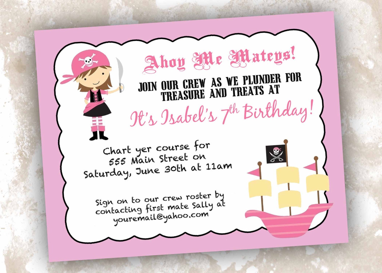 Pirate (Girl or Boy Theme) Birthday Invitations- Customizable- (20) Count or Option to Print Your Own