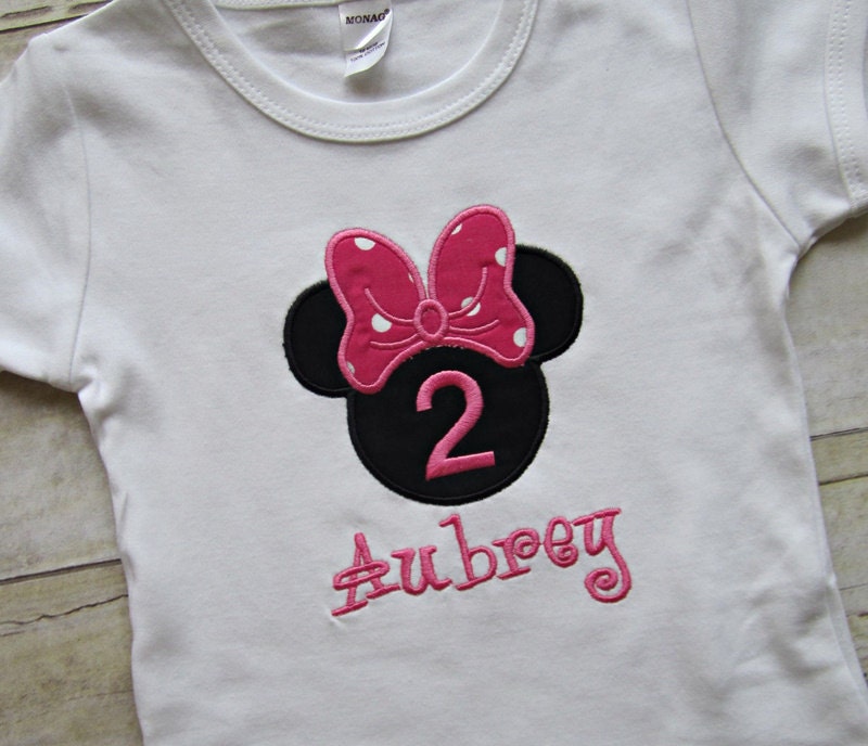 Personalized Minnie Mouse Birthday Shirt or Onesie- Custom Made Minnie Applique Name and Number Tee- Disney Vacation