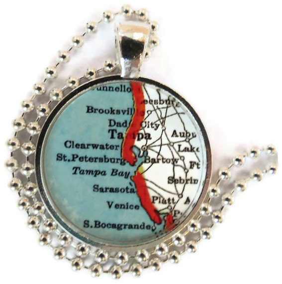 Tampa, Florida jewelry, map necklace pendant charm, Florida map charms
