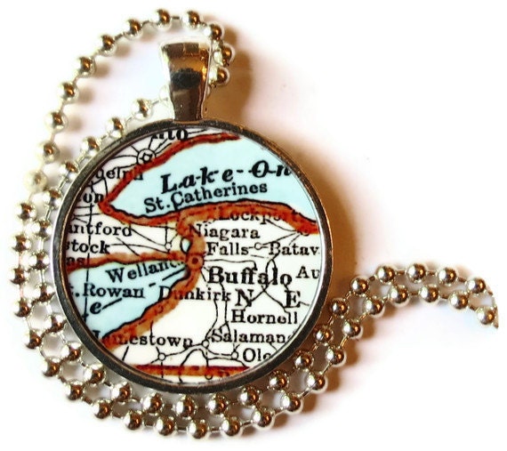 Buffalo, New York map pendant charm, Niagara Falls, New York map jewelry