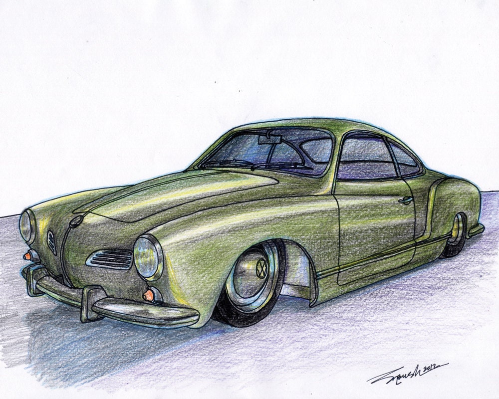 1965 Volkswagen Karmann Ghia in Color Pencil - PRINT - Limited Edition Run of 50 (FRAMED)