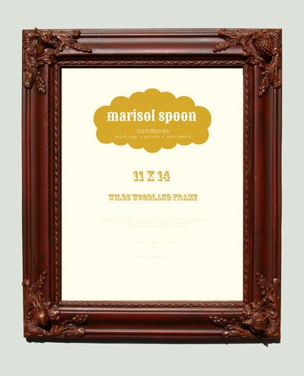 Frame Handmade unique picture frame hand painted frame 11x 14 - fawn, deer, owl, fox and hare " Wilde Woodland " chocolate by Marisol Spoon