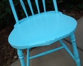 Beautiful Hand painted OOAK Upcycled Wood Dressing Chair in Vintage Shabby Chic Distressed Cottage Antique Blue Unique Bent Wood