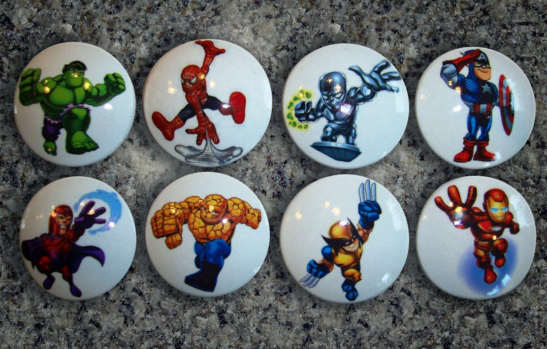Set of 8 Handcrafted Super Hero Character Dresser Drawer  Knobs
