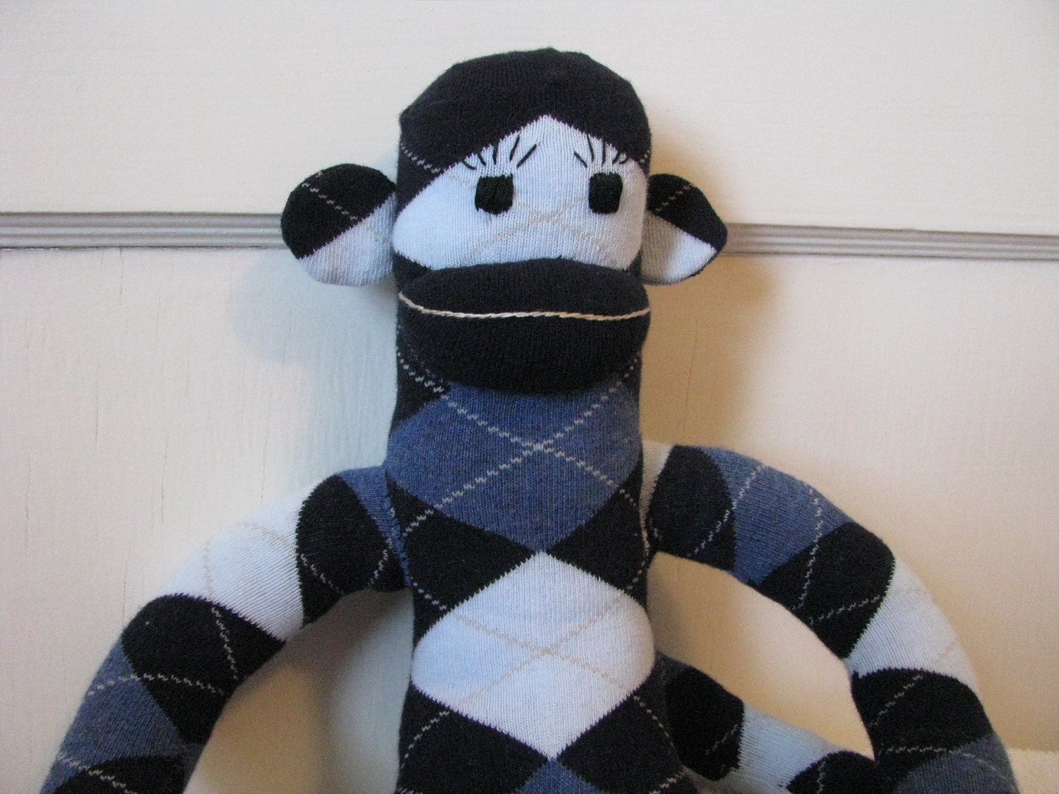 Navy Blue Argyle Sock Monkey