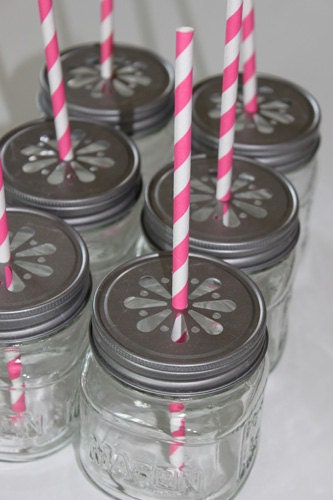 24 - Daisy Stamped Pewter Mason Jar LIDS vintage