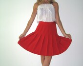 Vintage Silk Cherry Red Pleated High Waisted Skirt