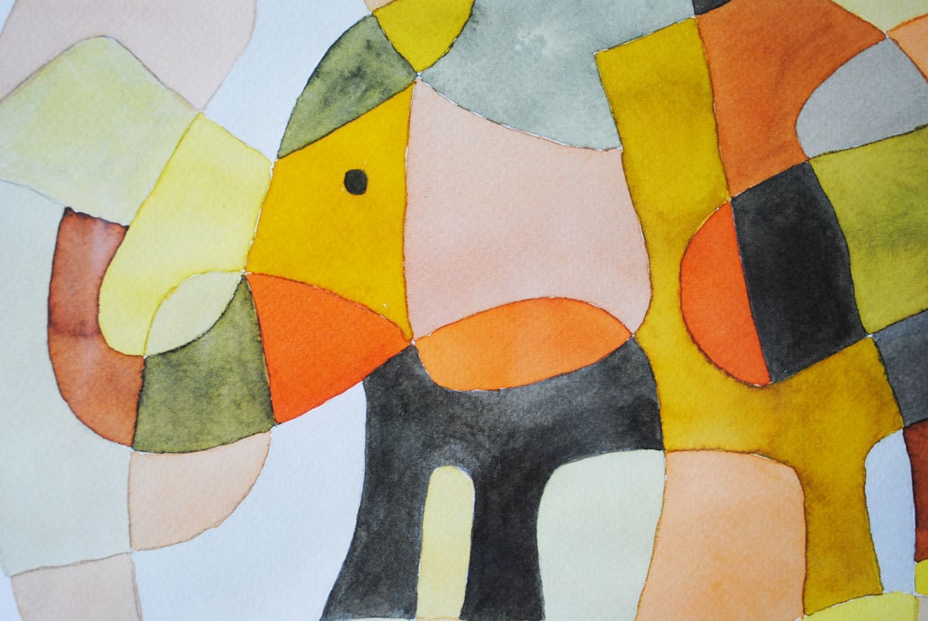 Nursery Art Print Elephant 1 - Mid Century Modern Art Print Poster Kids Art Print pink yellow mustard orange black 8 x 10