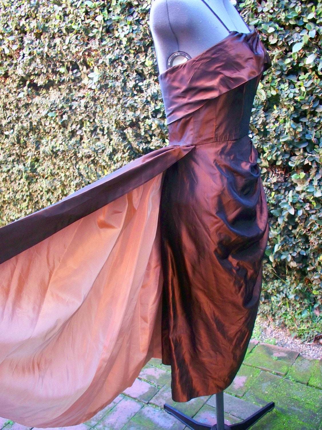 1950s 50s Copper Emma Domb Evening Dress with Train VLV