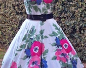 50s Halter Garden Party Dress with Full Skirt Poppies Floral VLV Summer