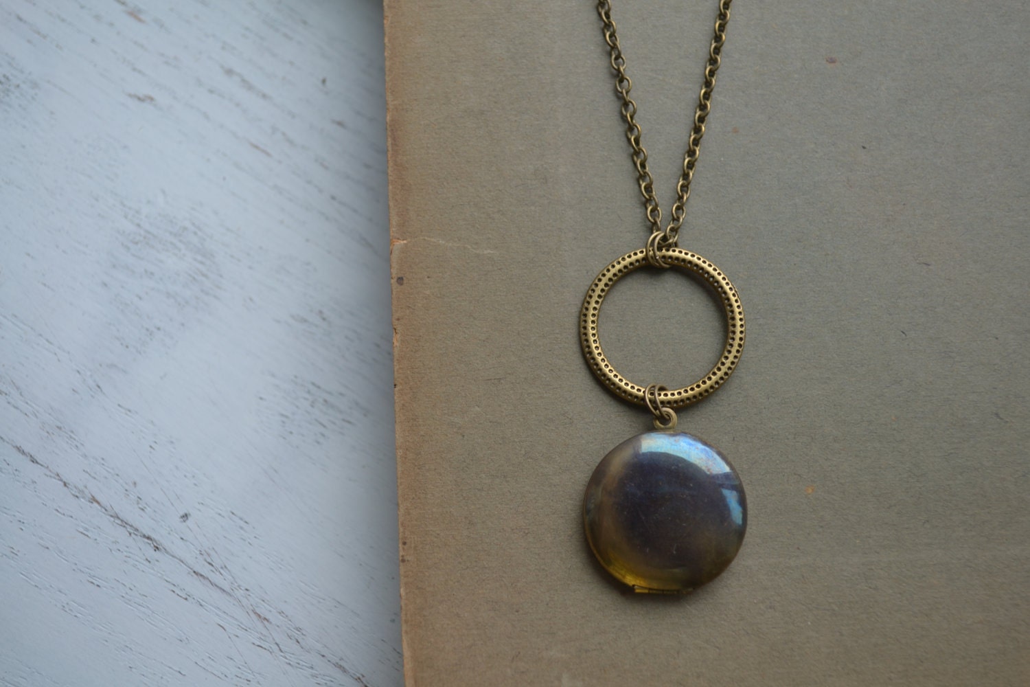 Vintage Keepsake Locket Necklace with Antique Brass Chain