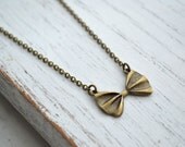 Little Bow Necklace with Antique Brass Chain. Simple and Dainty