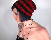 Punk Rock Beanie - Unisex Red and Black Crocheted Hat
