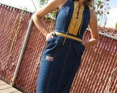 70s Fiorucci Denim Dress Safety Jeans - Leather Lace Up - Vintage Corset Laced - Pencil Skirt - Sash Wrap Belt - Body Con 40