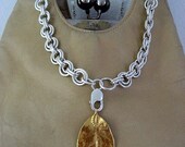 Sterling Silver Chain Maille & Gold-Plated Leaf Necklace - Gold Leaf Pendant - Chainmaille