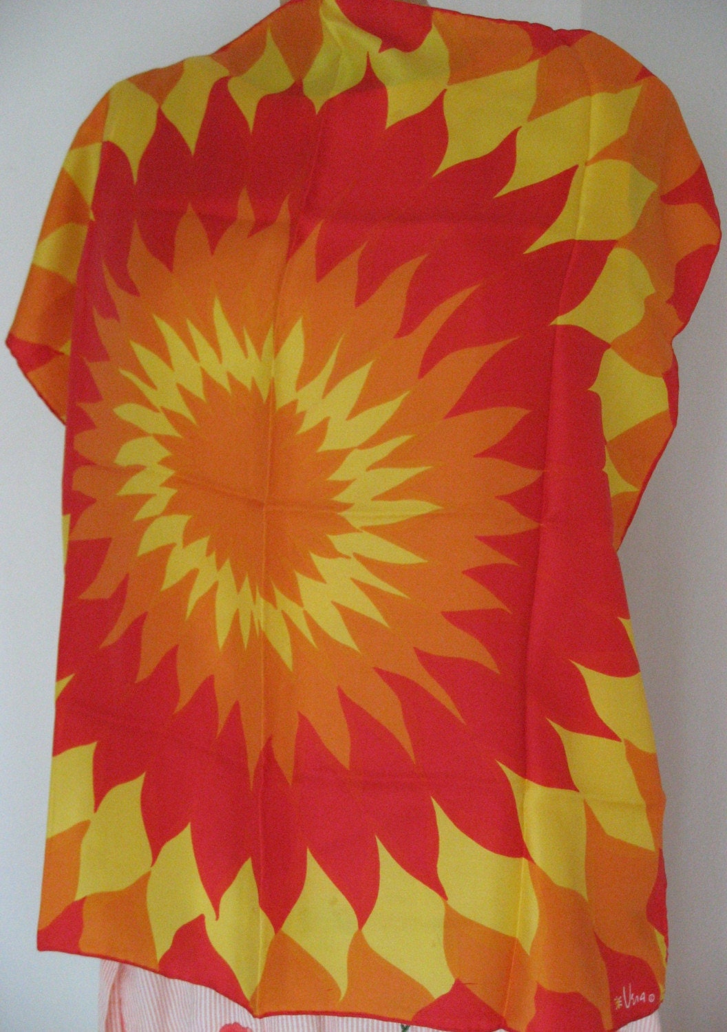 60s Vera Sun Rays Silk Scarf Vintage - Ladybug Vera Neumann - Bold Leo Solar Symbology - Large