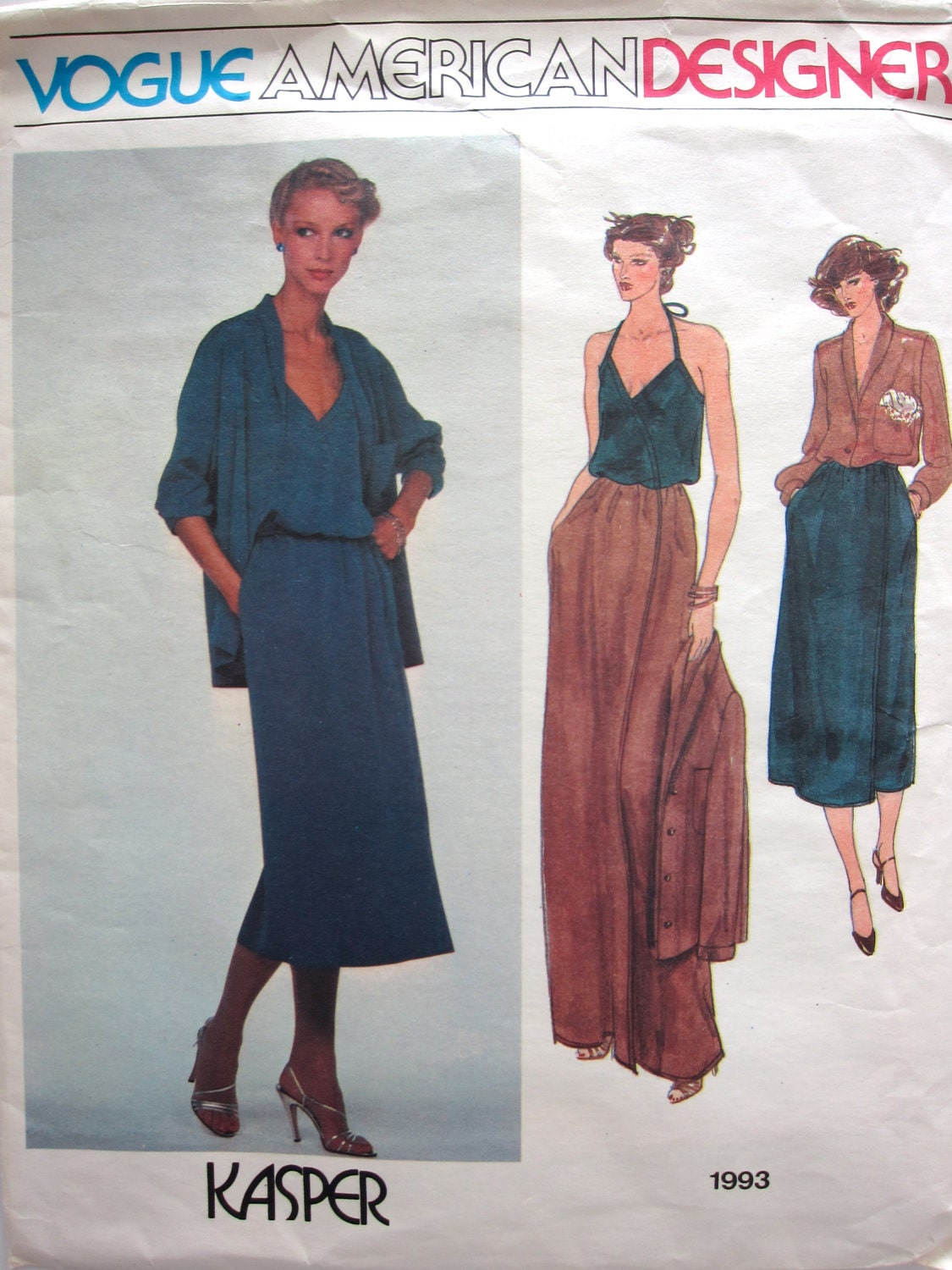 70s Kasper Vogue American Designer - Vogue 1993 - Vintage 1970s Sewing Pattern - Shirt - Halter Top - Midi Skirt - 12 - Bust 34