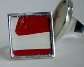 Red Square Silver Ring Vintage License Plate
