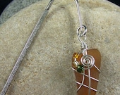 Genuine Honey Brown Sea Glass Sterling Silver Wire Wrapped Bookmark