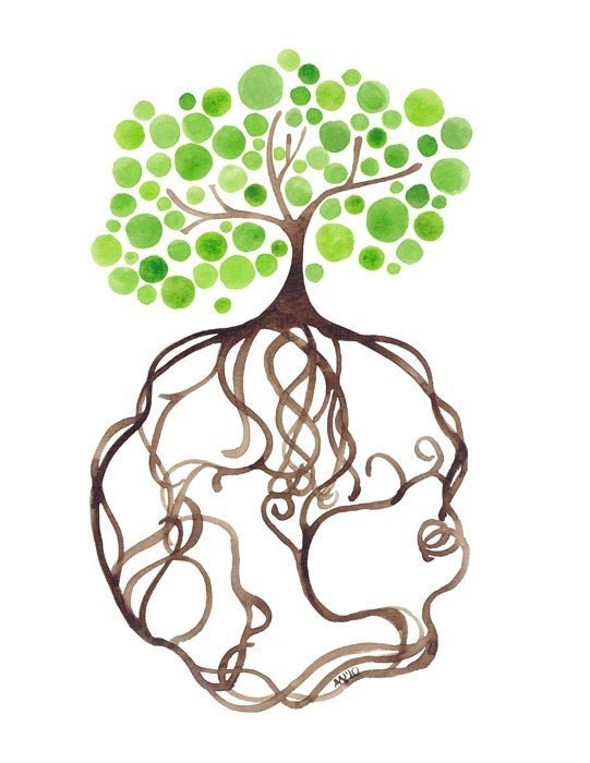 Watercolor Tree Natural Roots Print Earth Artwork Wall Decor