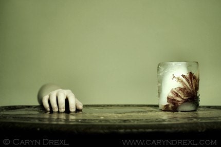Thaw - FREE SHIPPING - Print Frozen Flower Green Pink Wood Hand Fingers Table Puddle Ice Strange Creepy Still Life Surreal Cold