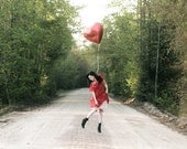 Carried Away - FREE SHIPPING - Square Print Girl Red Heart Love Broken Balloon Floating Green Road Path Suicide Hanging Surreal Creepy