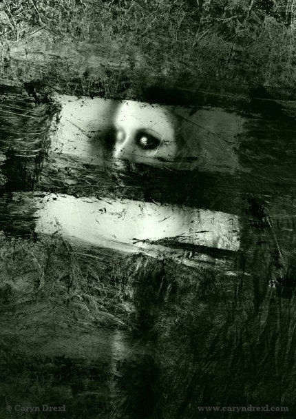 Plastic Windows - FREE SHIPPING - Print Girl Black White Gray Painted Texture Eye Creepy Haunting Surreal Dark Art Portrait