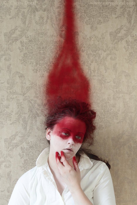 In The Red - FREE SHIPPING - Print Spray Paint Blood Streak White Surreal Face Girl Weird Portrait Photo Art Surreal Hand Tipped Creepy