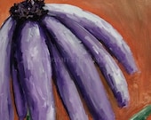 Purple Daisy, on Orange Background, Winjimir, Fine Art, Original Painting, Flowers, Spring, Still Life, Impressionism