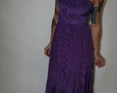 Long 70s Purple Party Bow Bodice Gown