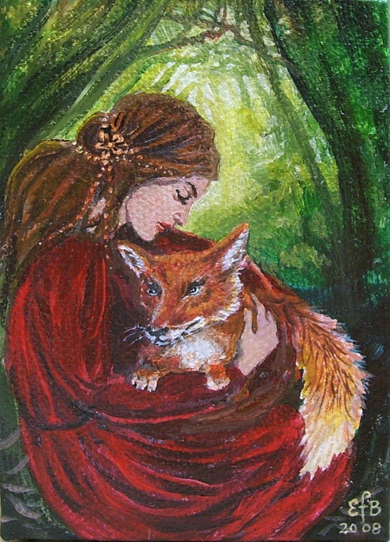 Freya and the Fox - Pagan Goddess Art 5x7 Greeting Card