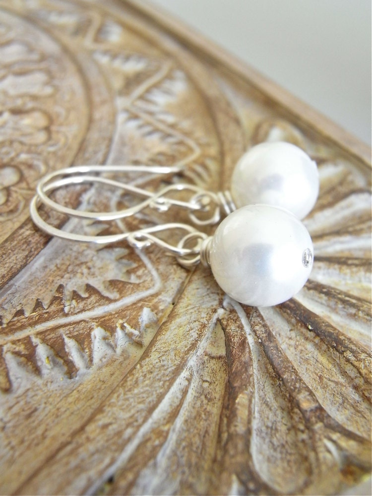 Earrings - sterling silver, south sea shell pearl, classic design - Paper Moon