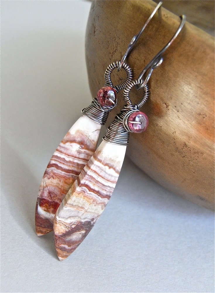 Earrings - sterling silver, oxidised, agate, tourmaline - Kalbarri