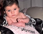 Baby Girl Blanket , Minky and Satin Ruffles Personalized