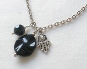 Black Onyx and Hamsa Charm Necklace