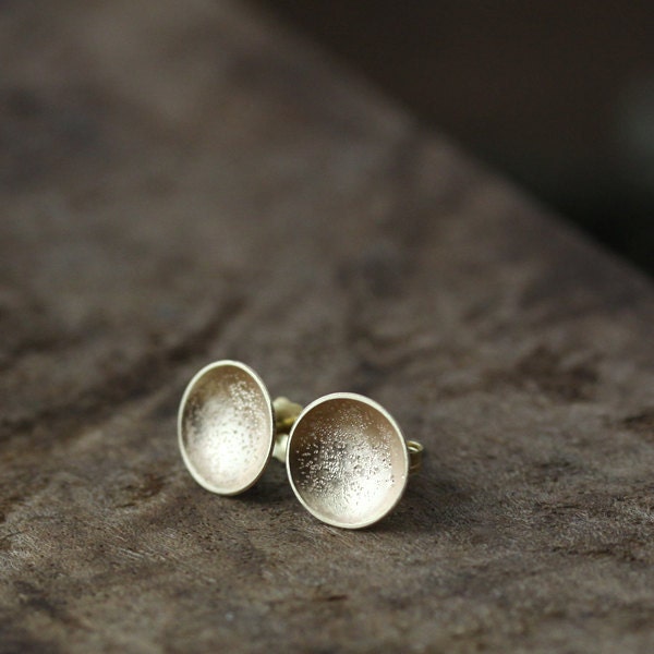 14k gold sparkle cup studs, stardust texture stud earrings, eco friendly