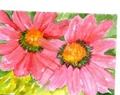 Watercolor Painting ACEO  Pink  Flower  Painting  Original Art Card