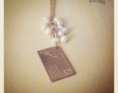 Brass Postcard Charm, Vintage, Freshwater Pearls Necklace -- "Vintage Post Love"