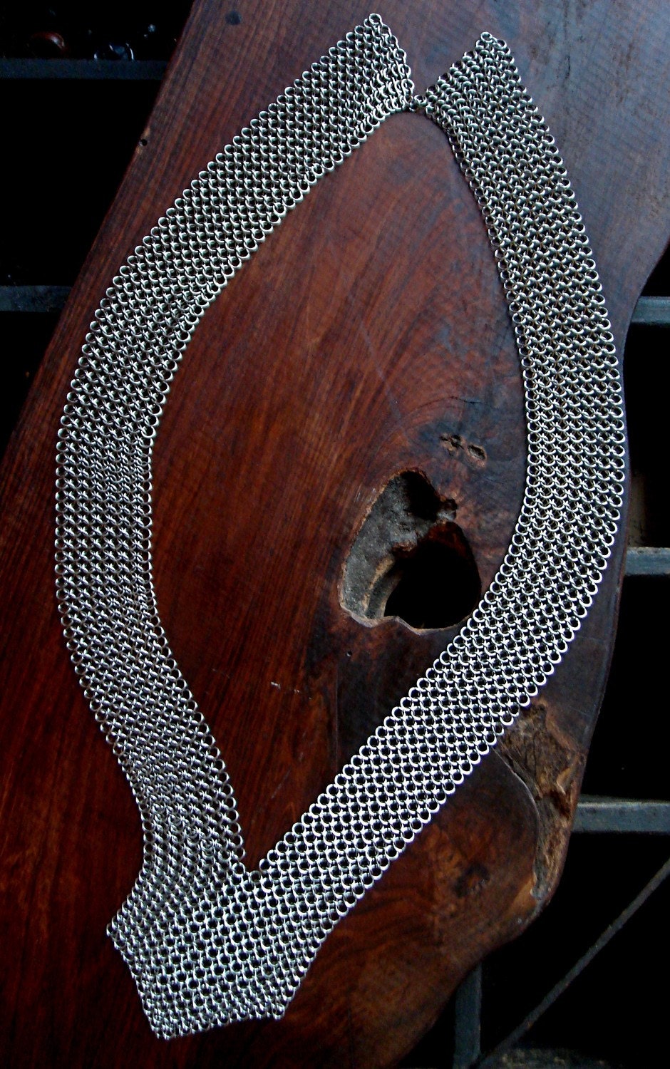 stainless steel mesh chainmaille necklace with "v"  shaped neckline