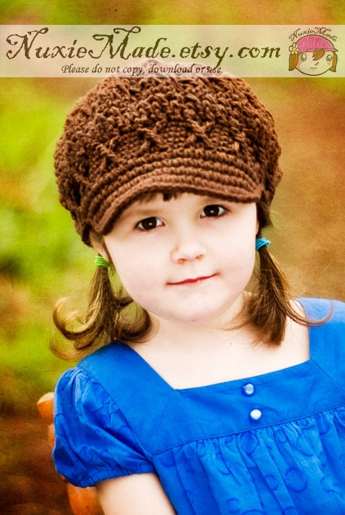Child Hat, Crochet Hat, Girl Hat, 2T-4T Apple Cap Beanie -chocolate brown, newsboy newsgirl, Free US Shipping