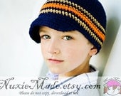 Boys Hat, Child Hat, Crochet Hat, 6-12 months Stripes Beanie with Brim - navy, camel, orange, newsboy, Free US Shipping