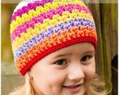 Girls Hat, Child Hat, Crochet Hat, 5T-Preteen L'Arc En Ciel Basic Beanie -Raspberry Lime, Free US Shipping