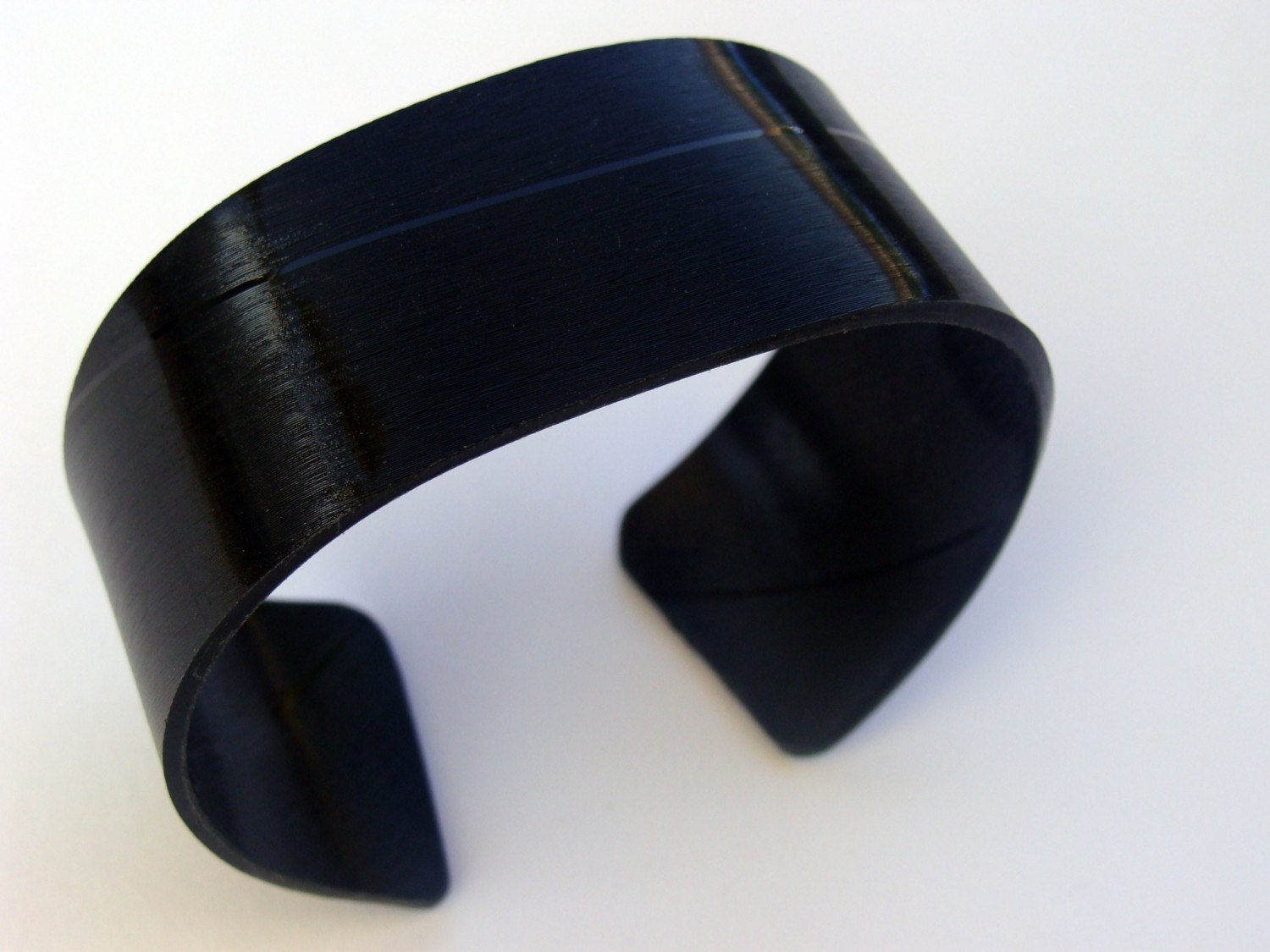 Basic Black Bracelet  - Recycled Vinyl Record Cuff. Size M/L