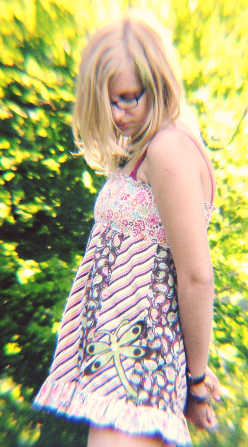 Shirred Panal Hippie Top/Skirt w/Dragonfly Applique