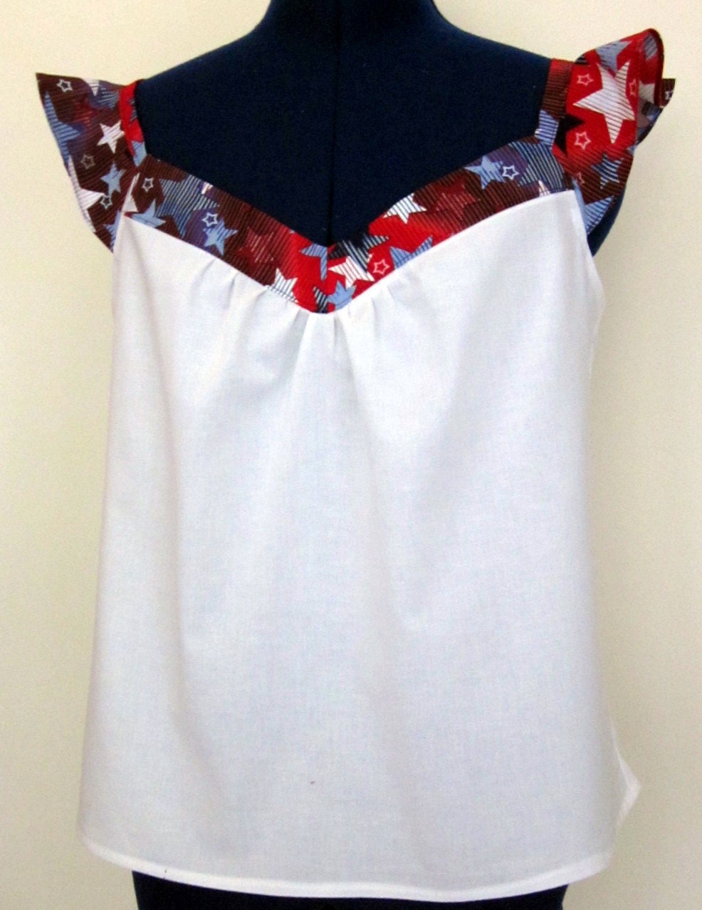 Misses Stars and Stripes Top with Flounce Sleeves