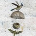 Bird Art Print , Hummingbird Painting , Balloon Art , Mixed Media Collage Art Reproduction , Whimsical Art 5x7