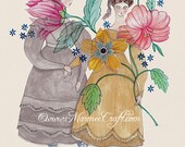 Victorian flower girls art print, "Indienne"
