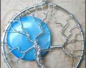 Once In A Blue Moon - Full Moon Tree of Life Pendant in Sterling Silver Wire with Aqua Blue Pearl Shell Original Design Miss M. Turner PFD