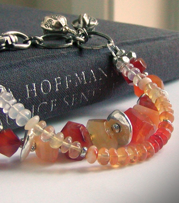 Fire Opal Bracelet,  Carnelian Multi strand Gemstone Jewelry